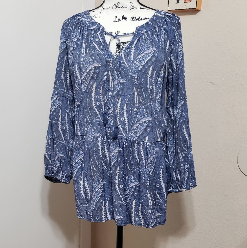 Liz Claiborne Peasant Blouse Blue & White Size XL